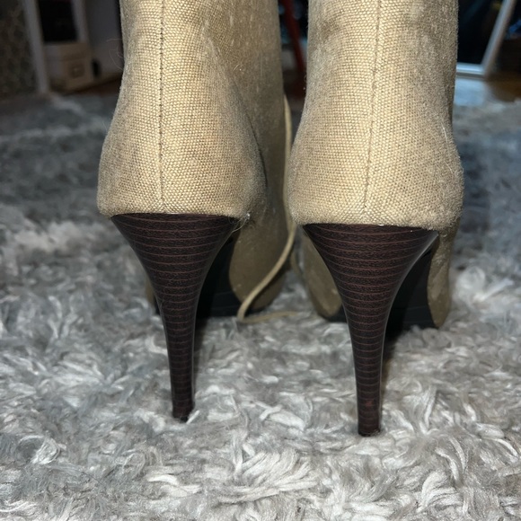 Elle Open Toe Canvas Bootie Heels - Picture 3 of 7